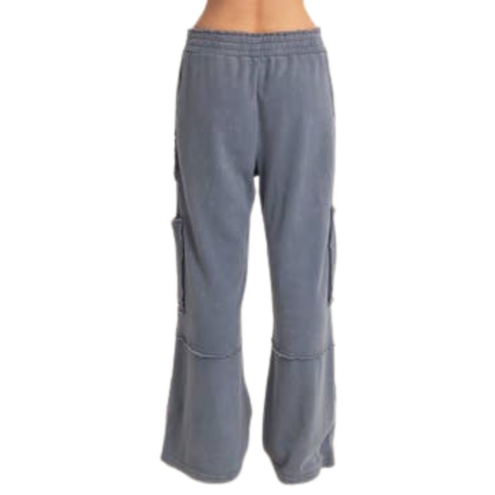 CloudDweller Slate Mineral Washed Cotton Cozy Butter Soft Wide Leg Cargo - Picture 5 of 6